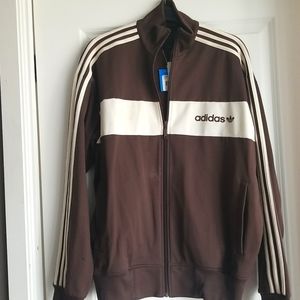 Classic Adidas Track Jacket, Large, Brown/Creme